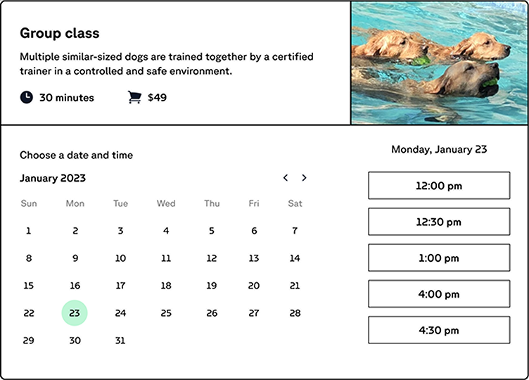 Group class booking with calendar